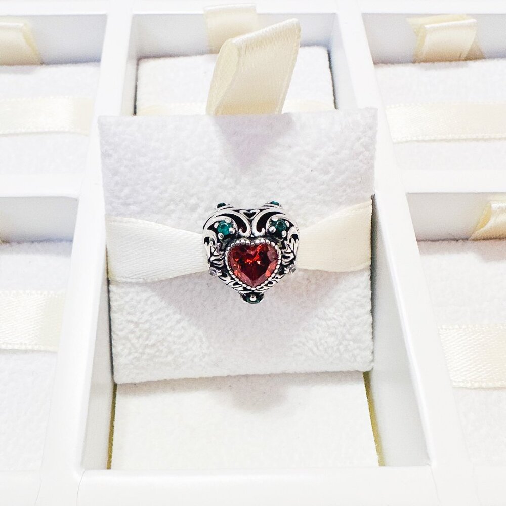 925 Sterling Silver Orange Crystal Heart Charm Bead Fits Pandora Charm Bracelets
